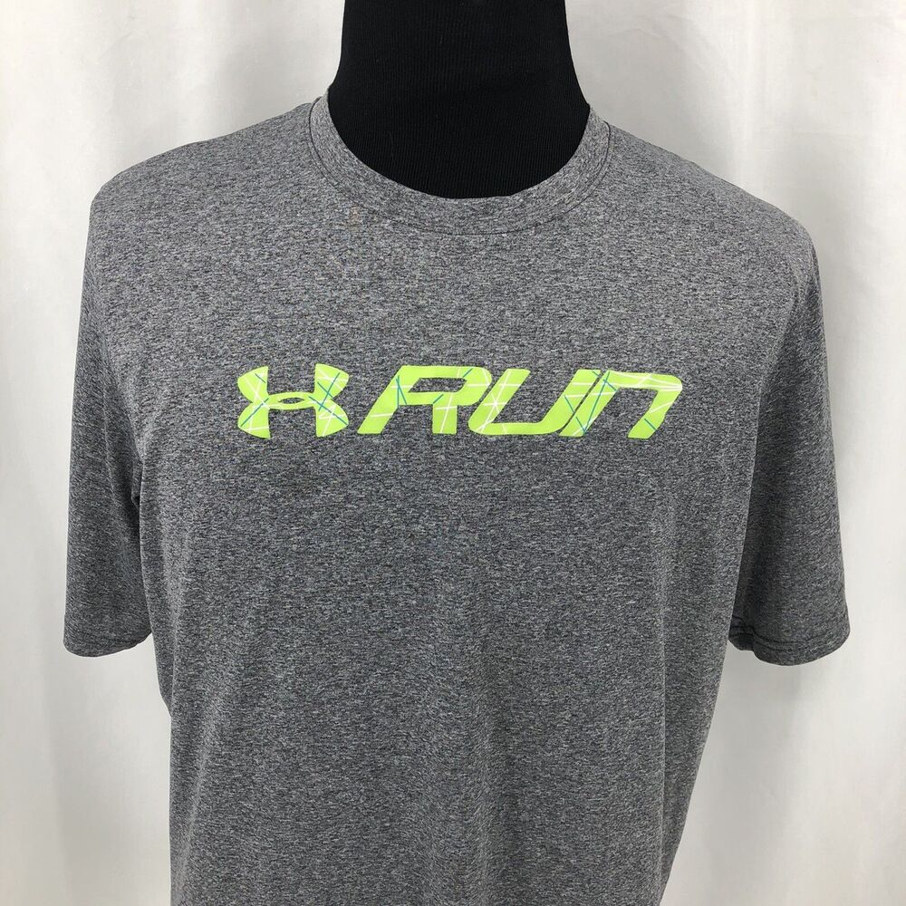 Under Armour HeatGear Run See You At The Finish Gray Green T Shirt 1221942 XL